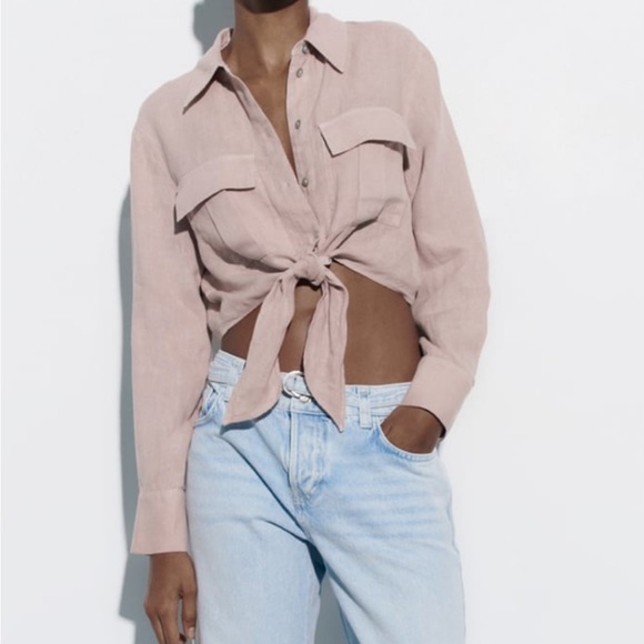 Zara long sleeve button down cropped top - Picture 2 of 6